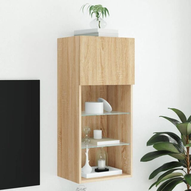 Berkfield Home TV Cabinet with LED Lights Sonoma Oak 40.5x30x90 cm in Brown - image 1