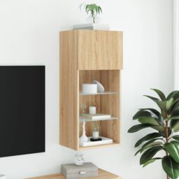 Berkfield Home TV Cabinet with LED Lights Sonoma Oak 40.5x30x90 cm in Brown - thumbnail 4