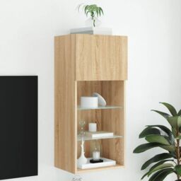 Berkfield Home TV Cabinet with LED Lights Sonoma Oak 40.5x30x90 cm in Brown - thumbnail 1