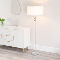 ValueLights Marissa Fabric Drum Shade with Chrome Stacked Ball Floor Lamp with LED Bulb in White - thumbnail 1