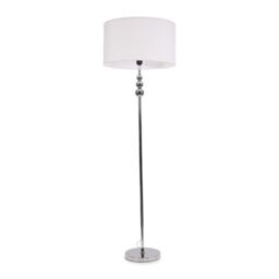 ValueLights Marissa Fabric Drum Shade with Chrome Stacked Ball Floor Lamp with LED Bulb in White - thumbnail 2