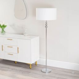 ValueLights Marissa Fabric Drum Shade with Chrome Stacked Ball Floor Lamp with LED Bulb in White - thumbnail 4