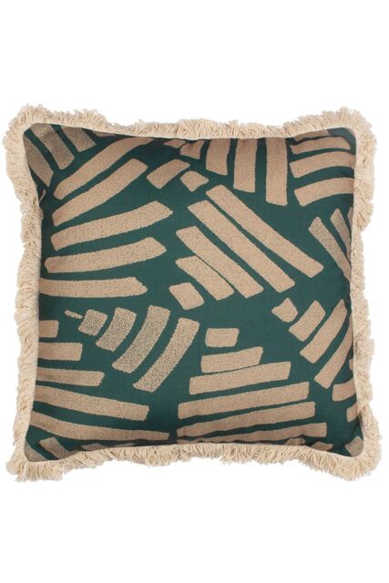 Paoletti Oromo Printed Geometric Fringed Cushion in Green - Size: 45 cm x 45 cm - image 1