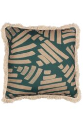 Paoletti Oromo Printed Geometric Fringed Cushion in Green - Size: 45 cm x 45 cm - thumbnail 1
