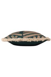 Paoletti Oromo Printed Geometric Fringed Cushion in Green - Size: 45 cm x 45 cm - thumbnail 3