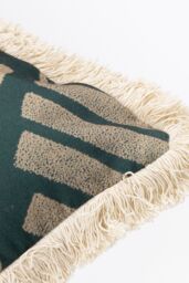 Paoletti Oromo Printed Geometric Fringed Cushion in Green - Size: 45 cm x 45 cm - thumbnail 4