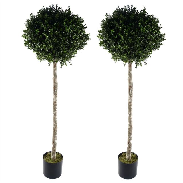 Leaf 140cm Pair of Buxus Ball Artificial Tree UV Resistant Outdoor Topiary in Green - image 1