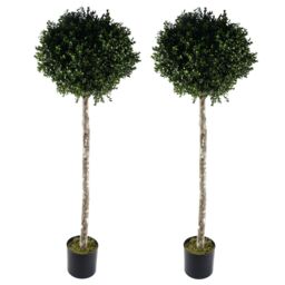 Leaf 140cm Pair of Buxus Ball Artificial Tree UV Resistant Outdoor Topiary in Green - thumbnail 1
