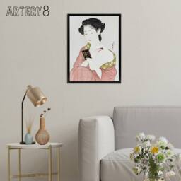 "Artery8 Woman Applying Powder Portrait Framed Canvas Wall Art Print Hashiguchi in Pink - Size: W12"" x H16""" - thumbnail 3
