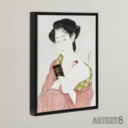 "Artery8 Woman Applying Powder Portrait Framed Canvas Wall Art Print Hashiguchi in Pink - Size: W12"" x H16""" - thumbnail 2