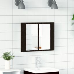 Berkfield Home LED Bathroom Mirror Cabinet Black Oak 60x12x45 cm Engineered Wood - Size: 60 x 12 x 45 cm