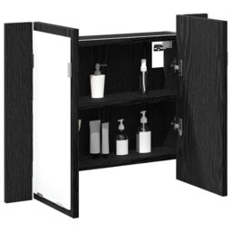 Berkfield Home LED Bathroom Mirror Cabinet Black Oak 60x12x45 cm Engineered Wood - Size: 60 x 12 x 45 cm - thumbnail 3