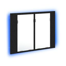 Berkfield Home LED Bathroom Mirror Cabinet Black Oak 60x12x45 cm Engineered Wood - Size: 60 x 12 x 45 cm - thumbnail 2