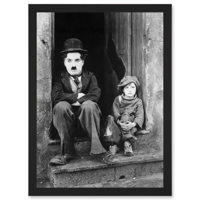 Artery8 Charlie Chaplin The Kid Photo Silent Movie Still A4 Artwork Framed Wall Art Print in Black - image 1