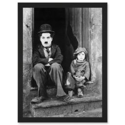 Artery8 Charlie Chaplin The Kid Photo Silent Movie Still A4 Artwork Framed Wall Art Print in Black - thumbnail 1