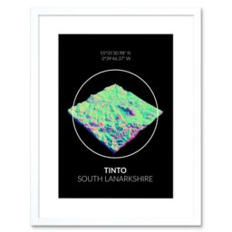 "Artery8 Wall Art Print Tinto Mountain Topography Lanarkshire Scotland Framed Art in White - Size: W7"" x H9""" - thumbnail 1