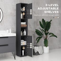 Kleankin Tall Bathroom Storage Cabinet with Soft Close Mechanism, Grey in Light Grey - thumbnail 6