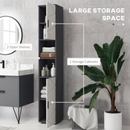 Kleankin Tall Bathroom Storage Cabinet with Soft Close Mechanism, Grey in Light Grey - thumbnail 4