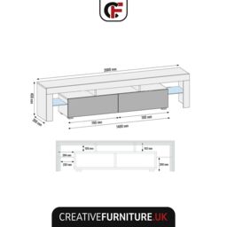 Creative Furniture TV Unit 200cm Sideboard Cabinet Cupboard TV Stand in Grey - thumbnail 3