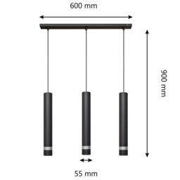 Netlighting Tuba Straight Bar Pendant Ceiling Light Black Chrome 60cm - thumbnail 2