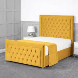 Living Comfort Bedz Ember Plush Velvet Upholstered Bed Slatted Base with 48Inch Headboard in Mustard - Size: Super King - thumbnail 1
