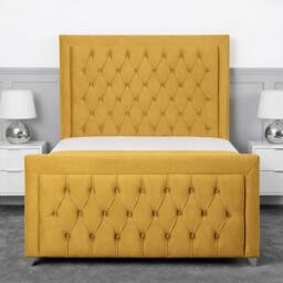 Living Comfort Bedz Ember Plush Velvet Upholstered Bed Slatted Base with 48Inch Headboard in Mustard - Size: Super King - thumbnail 2