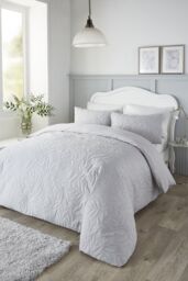 Serene 'Luana' Microfibre Pinsonic 3D Floral Design Duvet Cover Set in Silver - Size: Double - thumbnail 1