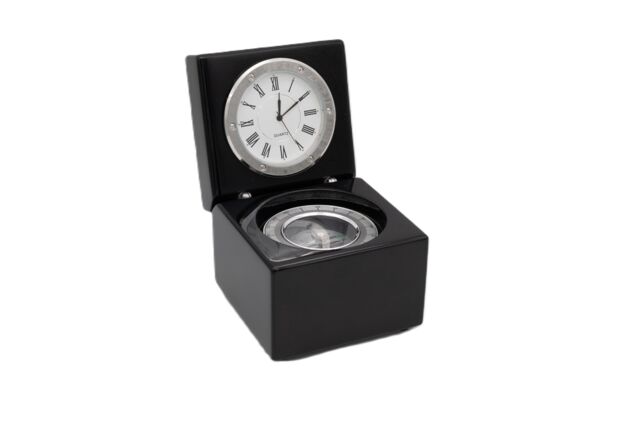 Silver Editions Clock & Compass Desk Set in Black - image 1