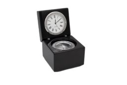 Silver Editions Clock & Compass Desk Set in Black - thumbnail 1