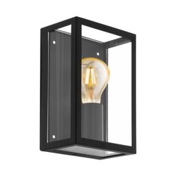Loops IP44 Outdoor Wall Light Black & Glass Box 1 x 60W E27 Bulb Porch Lamp