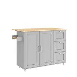 Merax 135cm Rolling Kitchen Island Trolley with Foldable Worktop & 3 Drawers in Grey - thumbnail 7