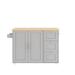 Merax 135cm Rolling Kitchen Island Trolley with Foldable Worktop & 3 Drawers in Grey - thumbnail 8