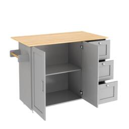 Merax 135cm Rolling Kitchen Island Trolley with Foldable Worktop & 3 Drawers in Grey - thumbnail 9