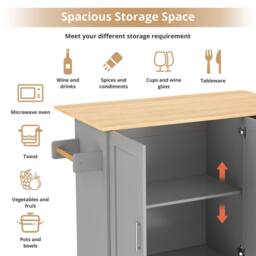 Merax 135cm Rolling Kitchen Island Trolley with Foldable Worktop & 3 Drawers in Grey - thumbnail 3