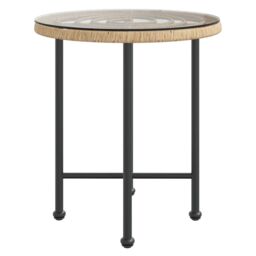 Berkfield Home Dining Table Ã˜50 cm Tempered Glass & Steel in Brown - thumbnail 3