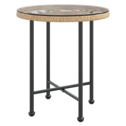 Berkfield Home Dining Table Ã˜50 cm Tempered Glass & Steel in Brown - thumbnail 2