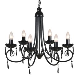 Berkfield Home Pendant Ceiling Lamp Elegant Chandelier Black 6 Bulb Sockets - thumbnail 4
