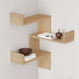 Decortie Luksa' Wall Shelf Bookcase Corner Zigzag Design 60cm in Natural - Size: 1 Pack - thumbnail 3