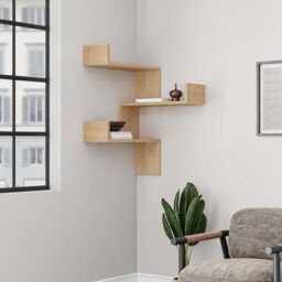 Decortie Luksa' Wall Shelf Bookcase Corner Zigzag Design 60cm in Natural - Size: 1 Pack - thumbnail 1