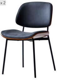 Nordlys Set of 2 Industrial Metal Wood Dining Chairs in Black