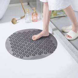 Kelvenix grey Round Non-Slip Bathtub Mat PVC Safety Shower - thumbnail 2
