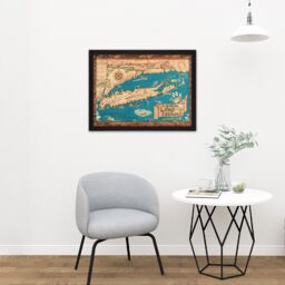 "Artery8 Wall Art Print Smith 1933 Pictorial Map Long Island Ny History Large Framed Wall Décor Art in Black - Size: W18"" x H24""" - thumbnail 2