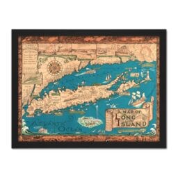 "Artery8 Wall Art Print Smith 1933 Pictorial Map Long Island Ny History Large Framed Wall Décor Art in Black - Size: W18"" x H24""" - thumbnail 1