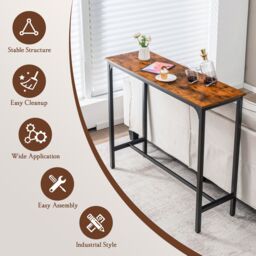 Costway Industrial Bar Table Counter Pub Table Kitchen Dining Sofa Console Table 120cm in Brown - thumbnail 6