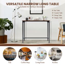 Costway Industrial Bar Table Counter Pub Table Kitchen Dining Sofa Console Table 120cm in Brown - thumbnail 5
