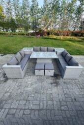 Fimous U Shape Rattan Garden Furniture Adjustable Rising Lifting Table Dining Set 2 PC Side Table Stool in Light Grey - thumbnail 1