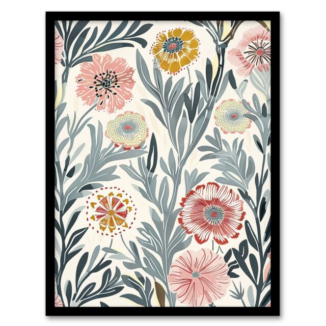"Artery8 Carnation Flowers Artwork Bright Garden Floral Framed Art Print in Blue - Size: W12"" x H16""" - image 1