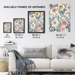 "Artery8 Carnation Flowers Artwork Bright Garden Floral Framed Art Print in Blue - Size: W12"" x H16""" - thumbnail 3