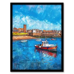 "Artery8 North England Coastal Town Fishing Boats Painting Framed Art Print in Blue - Size: W12"" x H16""" - thumbnail 1