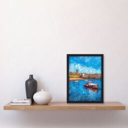 "Artery8 North England Coastal Town Fishing Boats Painting Framed Art Print in Blue - Size: W12"" x H16""" - thumbnail 4